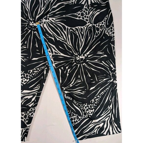 Talbots Black White Floral High Rise Wide Leg Stretch Capri Pant Womens 14 - Picture 6 of 9